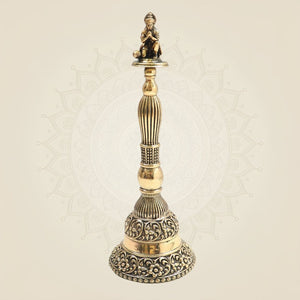Brass Hanumanji Hand Bell Big Size with Auspicious Detailing 8" - Luxeartisanship