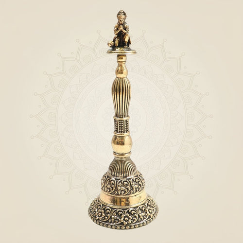 Brass Hanumanji Hand Bell Big Size with Auspicious Detailing 8"