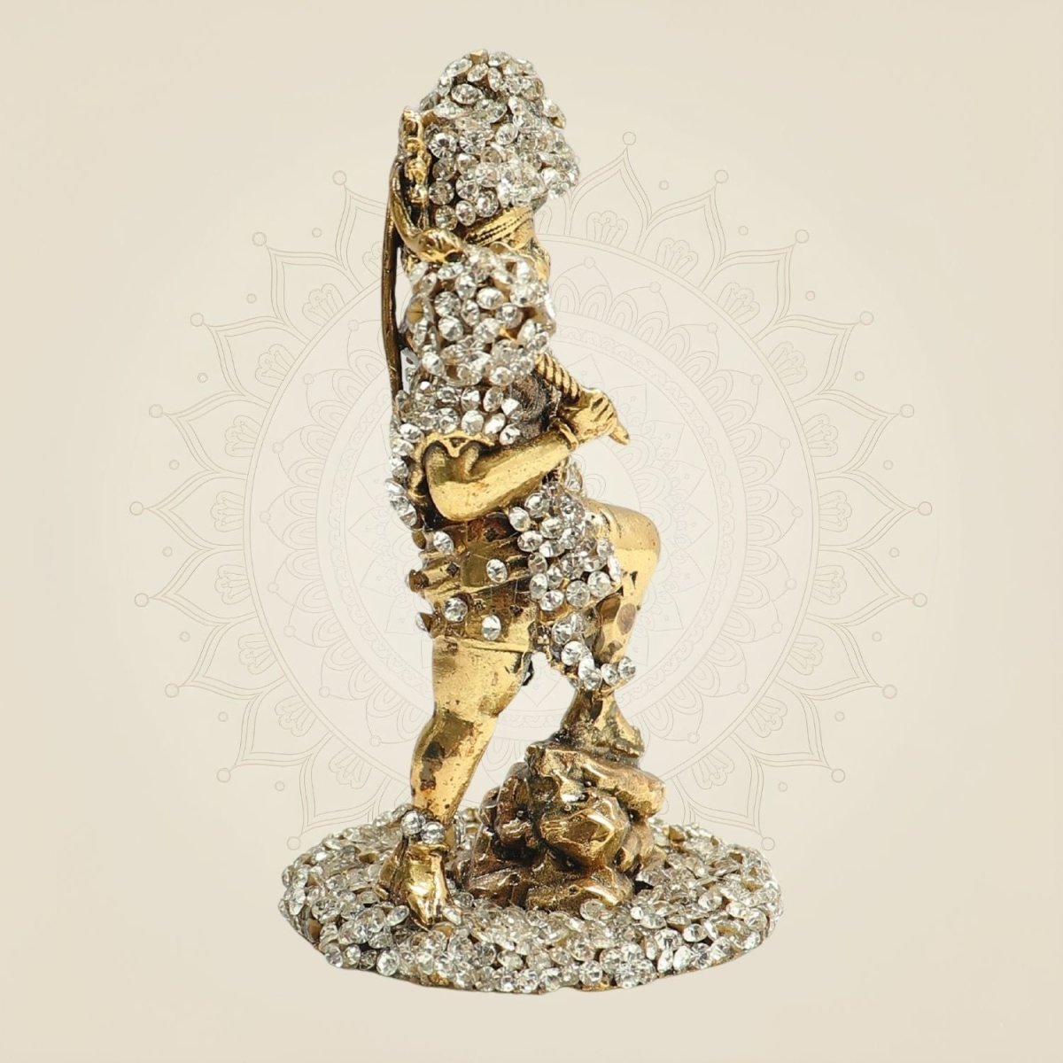 Brass Hanumanji Murti in Energetic Form with Sparkling Stone Work 4" - Luxeartisanship