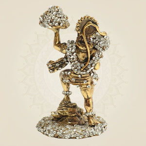 Brass Hanumanji Murti in Energetic Form with Sparkling Stone Work 4" - Luxeartisanship