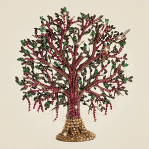 Brass Kalpavriksha Tree 6.5" Decor with Fine Rhinestone Jewellery Work - Luxeartisanship