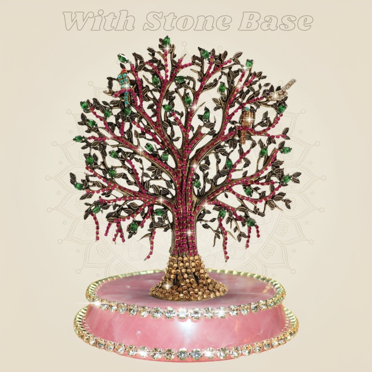 Brass Kalpavriksha Tree 6.5" Decor with Fine Rhinestone Jewellery Work - Luxeartisanship