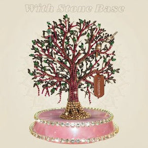 6.5 inch Brass Kalpavriksha Tree on Pink Stone with Rhinestone Jewellery Work