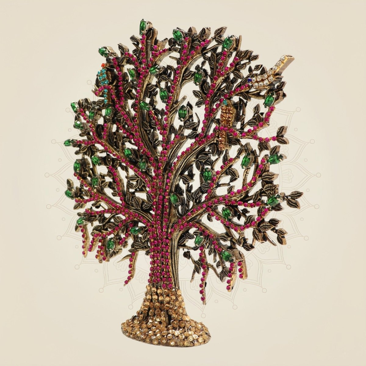 Brass Kalpavriksha Tree 6.5" Decor with Fine Rhinestone Jewellery Work - Luxeartisanship