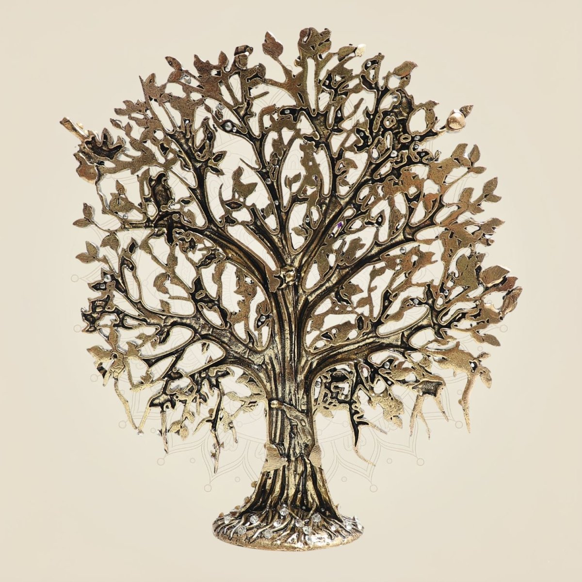 Brass Kalpavriksha Tree Idol with Elegant Rhinestone Detailing 6.25" - Luxeartisanship