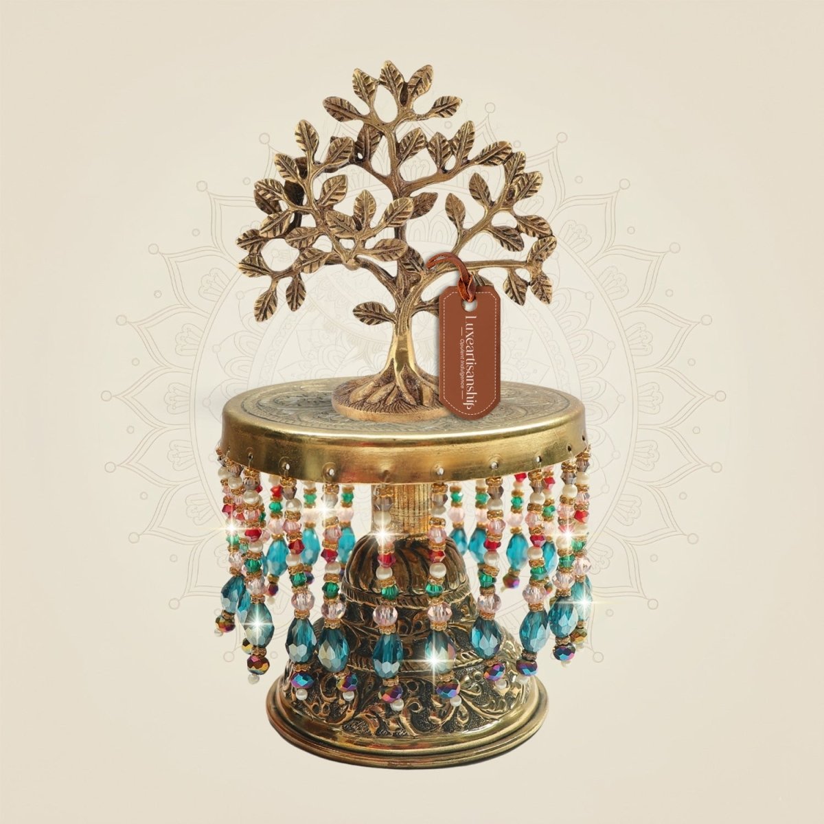 Brass Kalpavriksha Tree of Life on Chowki 9.25"– Fine Engraving Work - Luxeartisanship