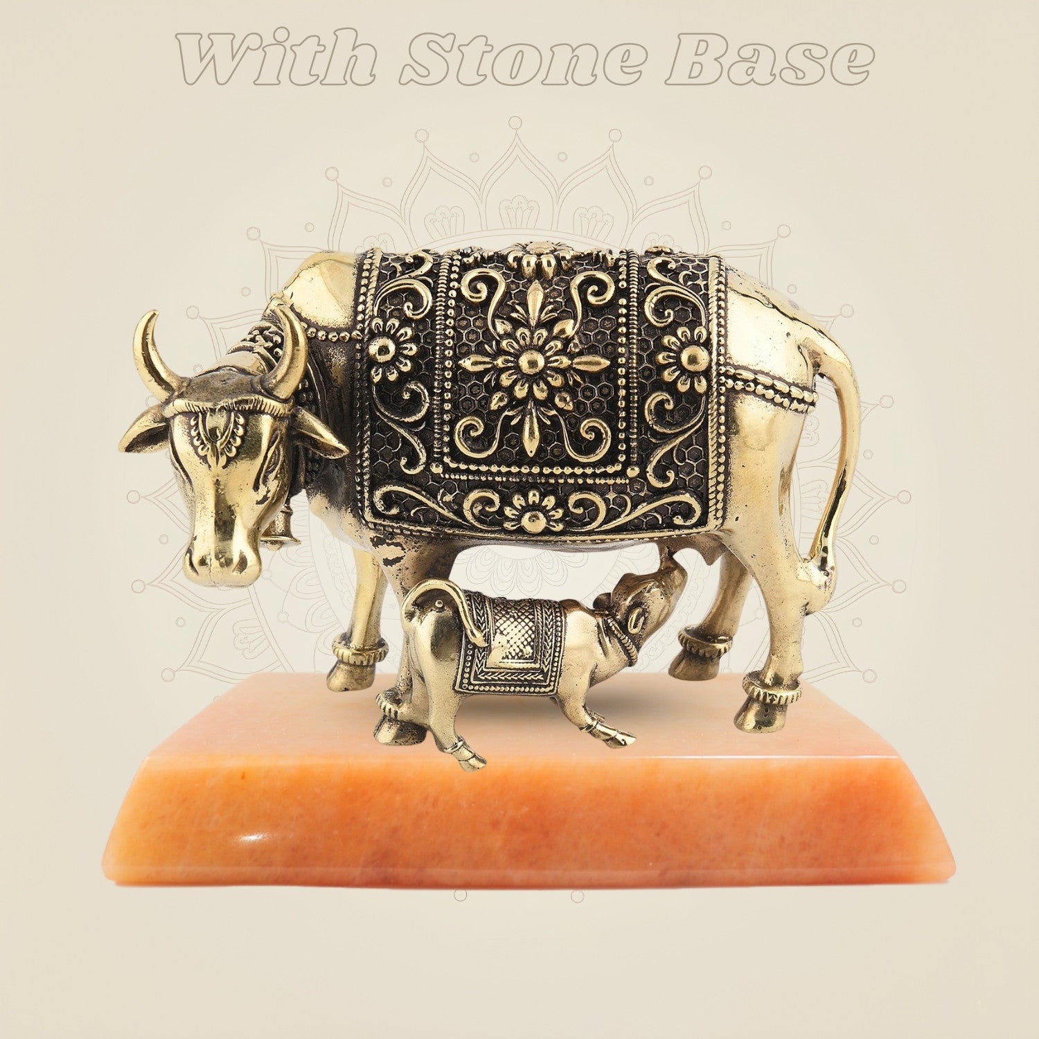 Brass Kamdhenu Cow Idol with Base