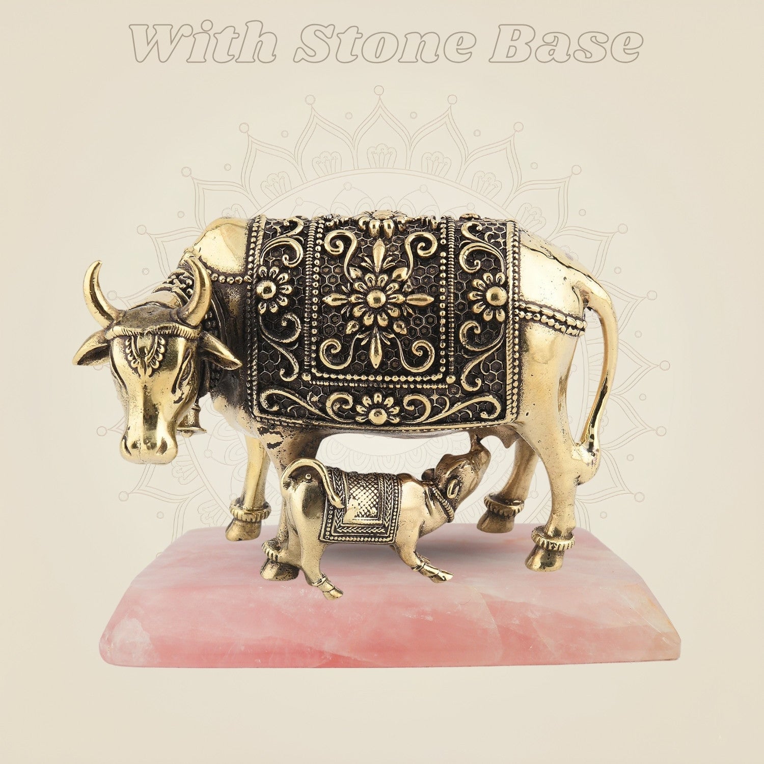 Brass Kamdhenu Cow Idol with Base