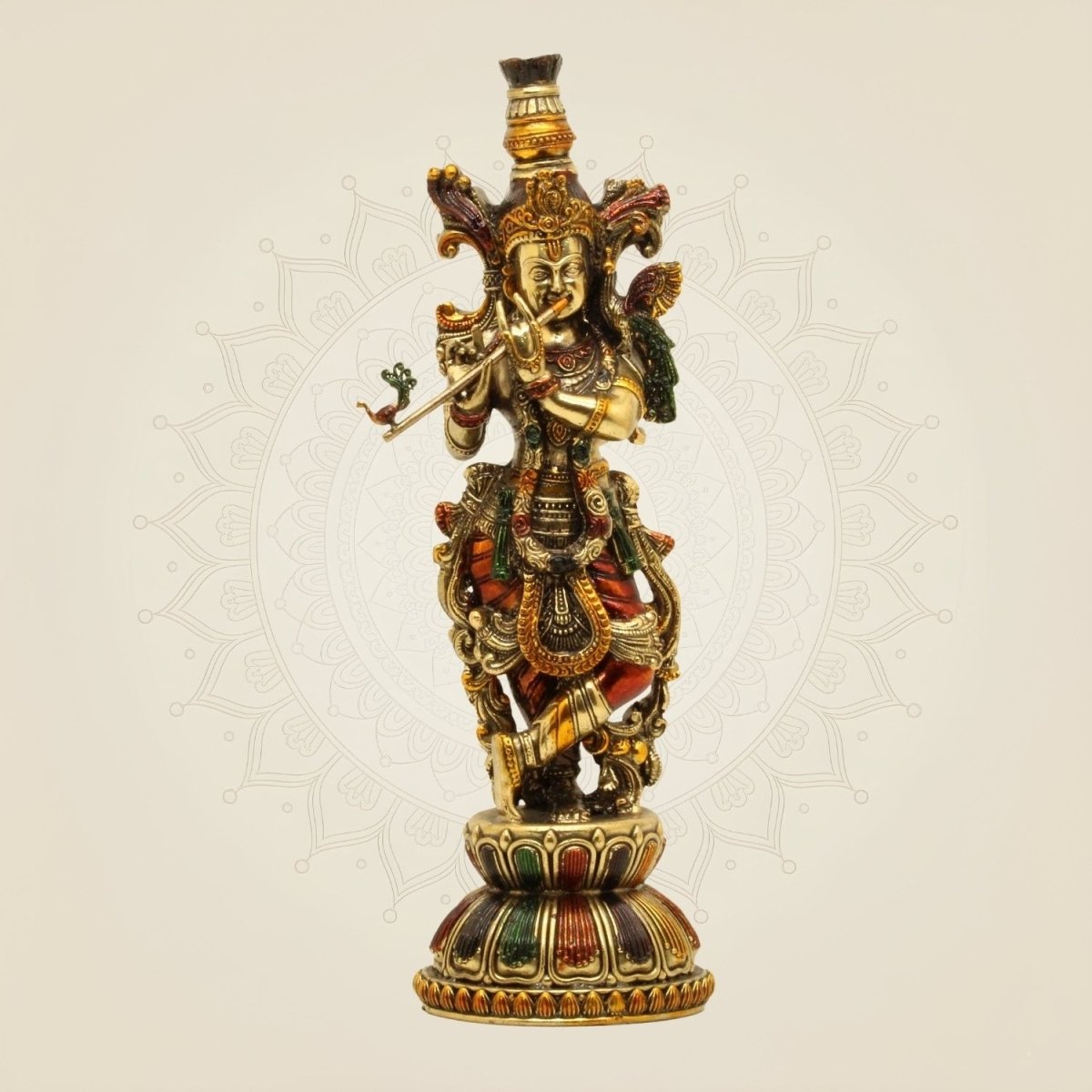 Brass Krishna Idol 8.75" – Handcrafted God Statue for Home Temple Decor - Luxeartisanship