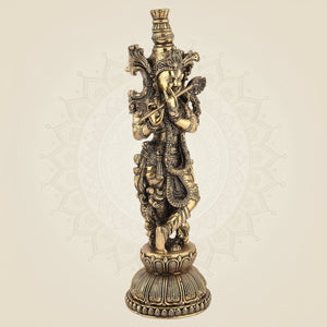 Brass Krishna Idol 8.75" – Handcrafted God Statue for Home Temple Decor - Luxeartisanship