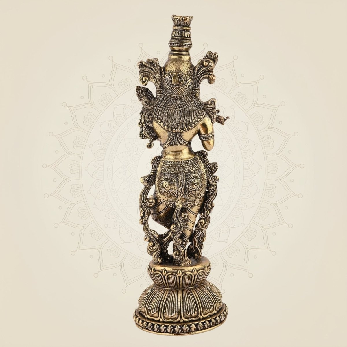Brass Krishna Idol 8.75" – Handcrafted God Statue for Home Temple Decor - Luxeartisanship
