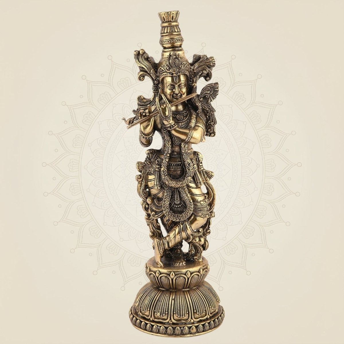 Brass Krishna Idol 8.75" – Handcrafted God Statue for Home Temple Decor - Luxeartisanship
