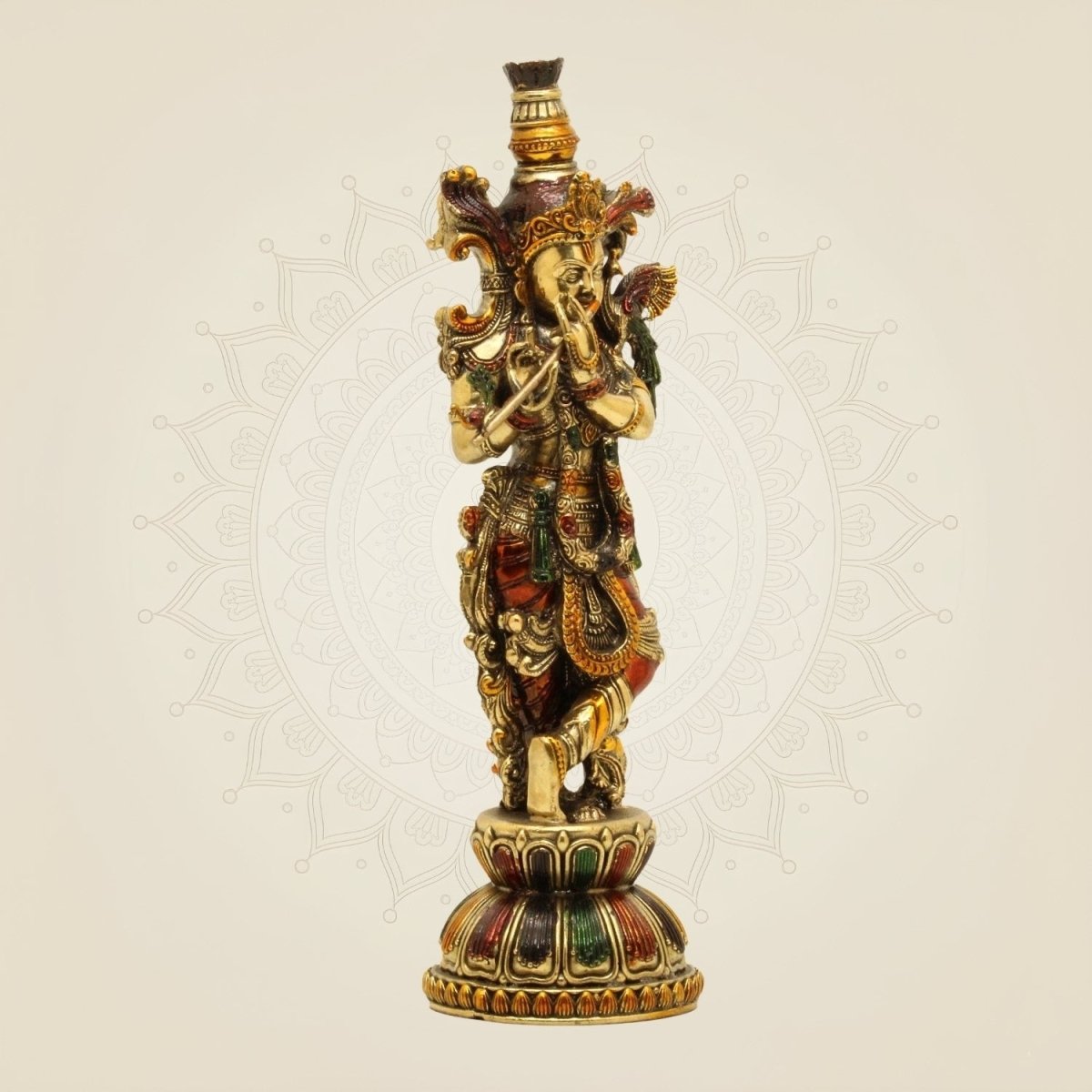 Brass Krishna Idol 8.75" – Handcrafted God Statue for Home Temple Decor - Luxeartisanship