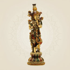 Brass Krishna Idol 8.75" – Handcrafted God Statue for Home Temple Decor - Luxeartisanship