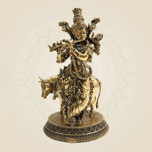 Brass Krishna Ji with Cow – A Timeless Symbol - Luxeartisanship