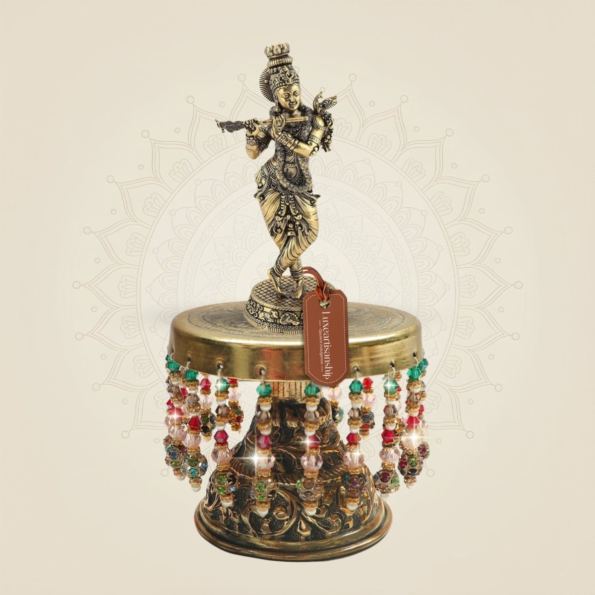 Brass Krishna Playing Flute on Chowki 9"– Melodic Murti of Divine Love - Luxeartisanship