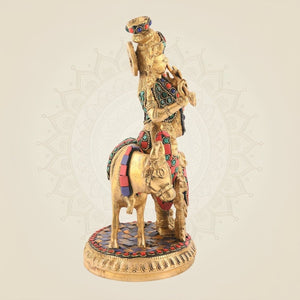 Brass Krishna with Cow Statue