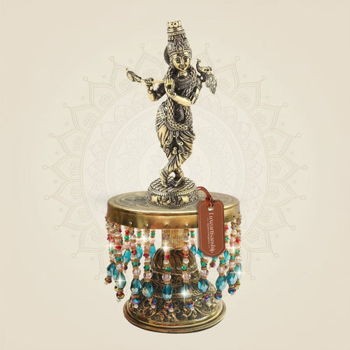 Brass Krishna with Peacock on Chowki 10"– Brass Statue