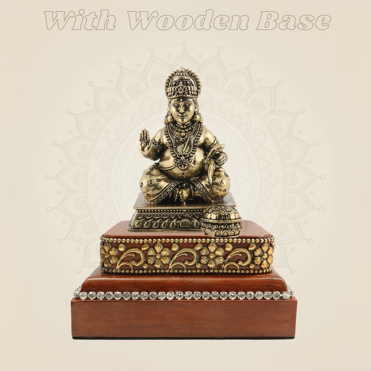Brass Kuber Statue on Wooden Base