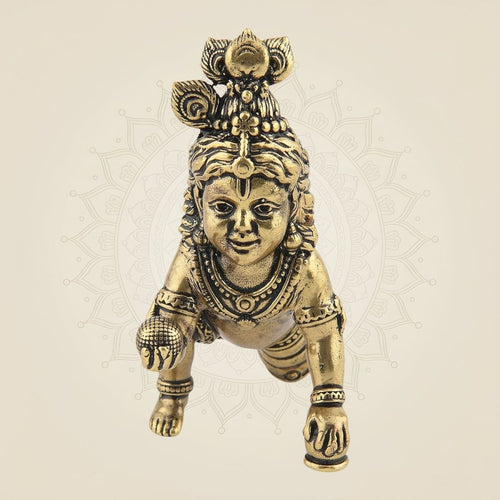 Brass Laddu Gopal 2"- Small Kanha Ji Idol for Home & Gift Use