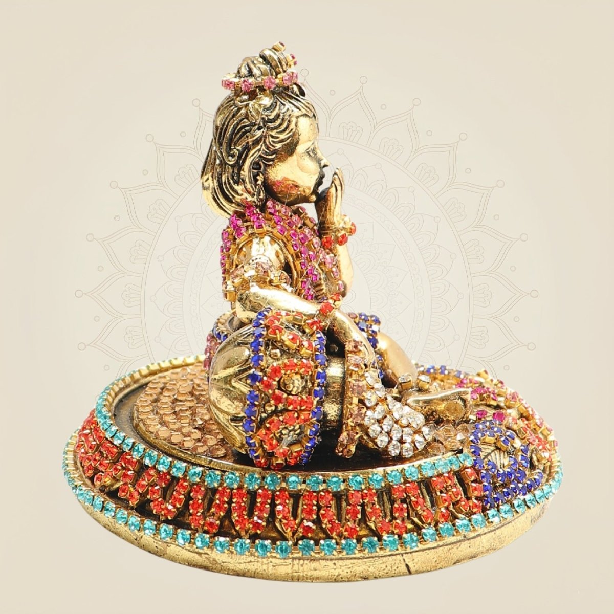 Brass Laddu Gopal Idol with Rhinestone Work – 2.75 Inch - Luxeartisanship