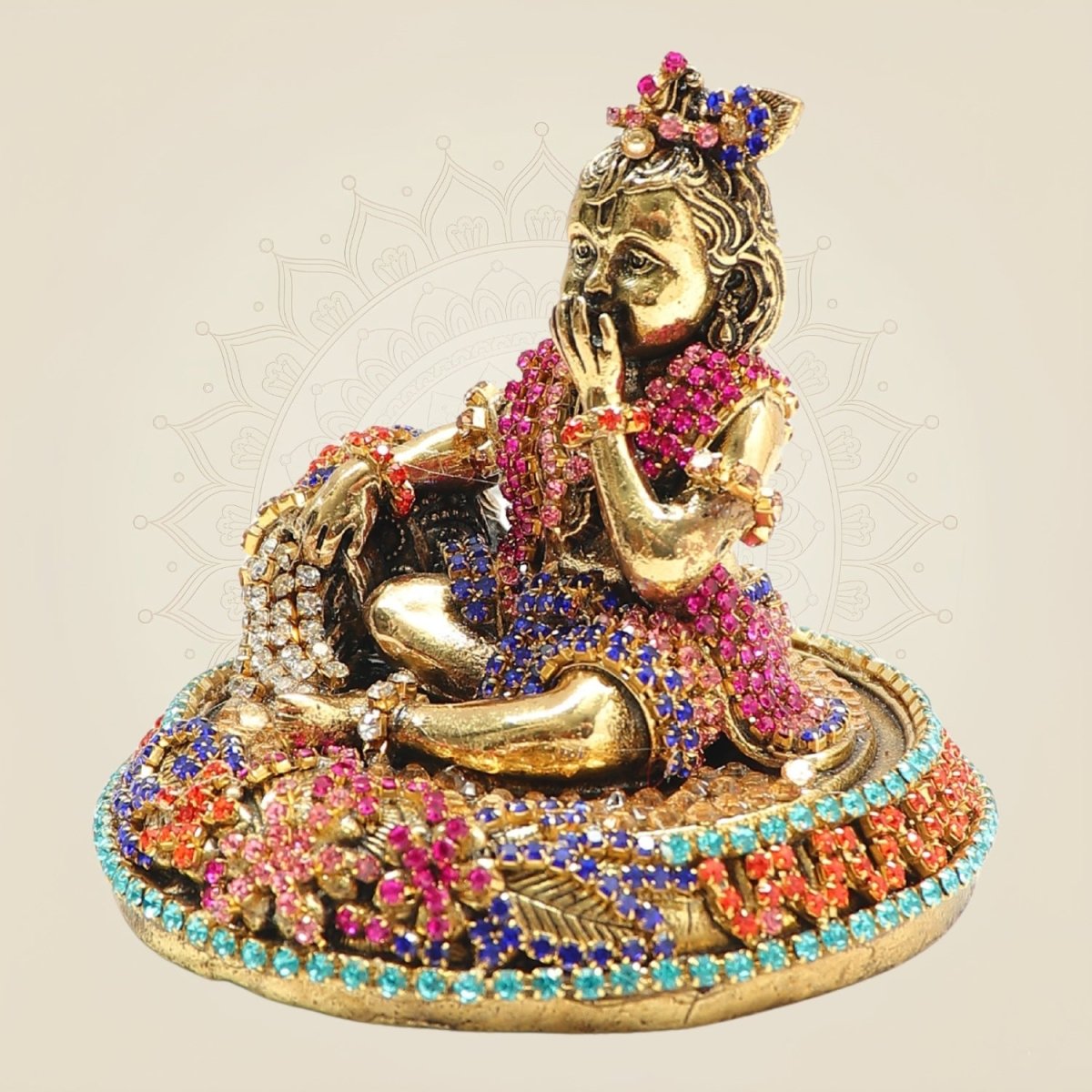 Brass Laddu Gopal Idol with Rhinestone Work – 2.75 Inch - Luxeartisanship