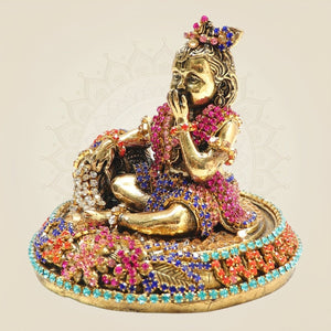 Brass Laddu Gopal Idol with Rhinestone Work – 2.75 Inch - Luxeartisanship