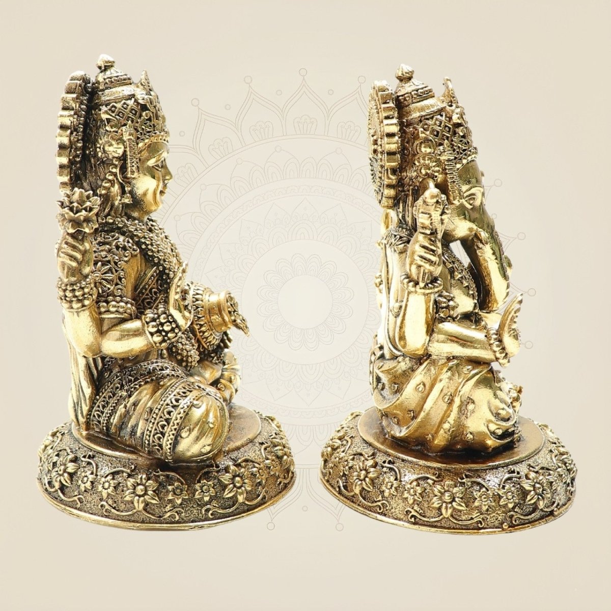 Brass Lakshmi and Ganesha Idol Pair 4" – Detailed Decorative Set - Luxeartisanship