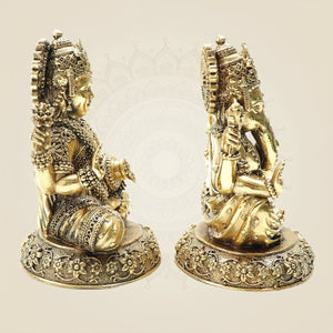 Brass Lakshmi and Ganesha Idol Pair 4" – Detailed Decorative Set - Luxeartisanship