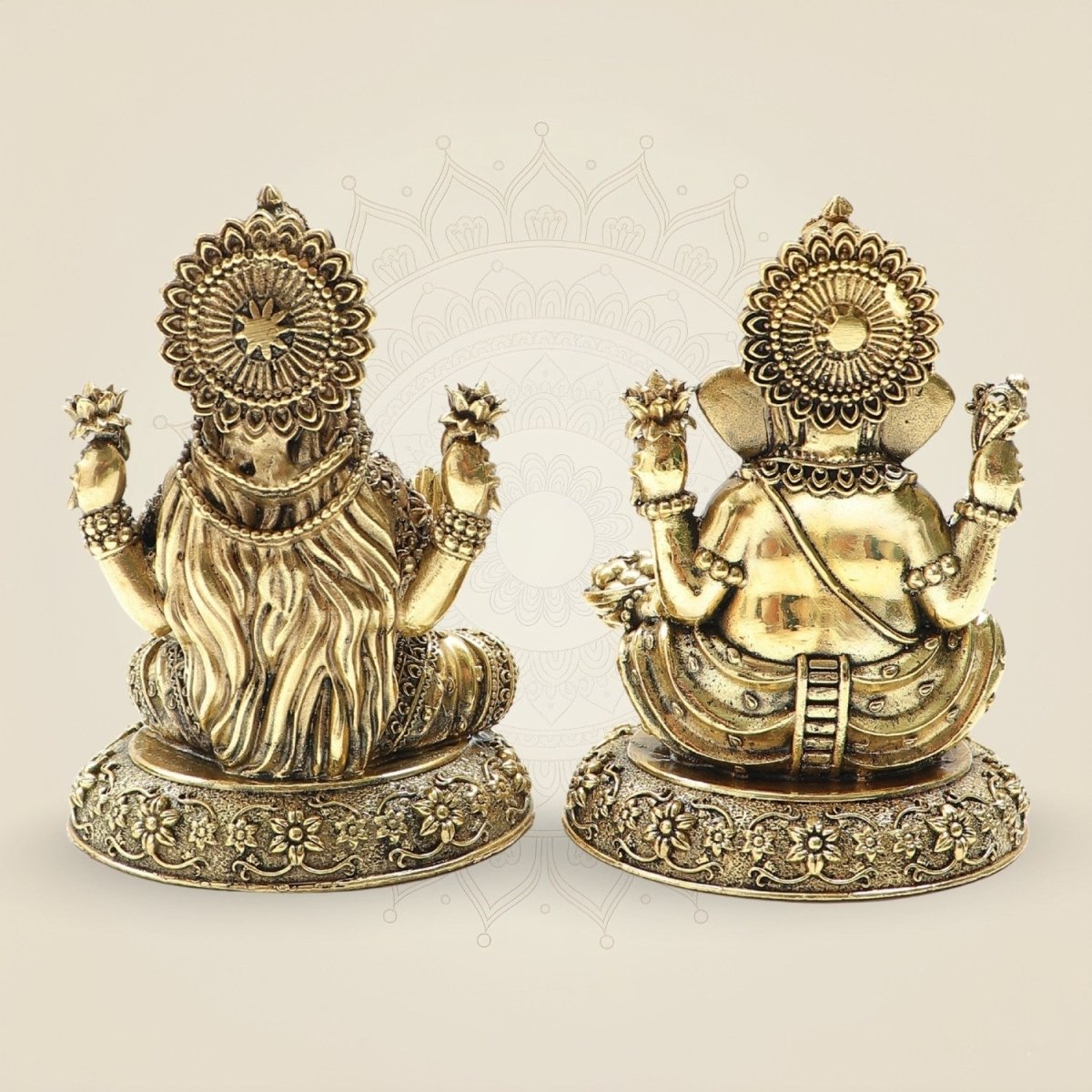 Brass Lakshmi and Ganesha Idol Pair 4" – Detailed Decorative Set - Luxeartisanship
