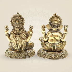Brass Lakshmi and Ganesha Idol Pair 4" – Detailed Decorative Set - Luxeartisanship