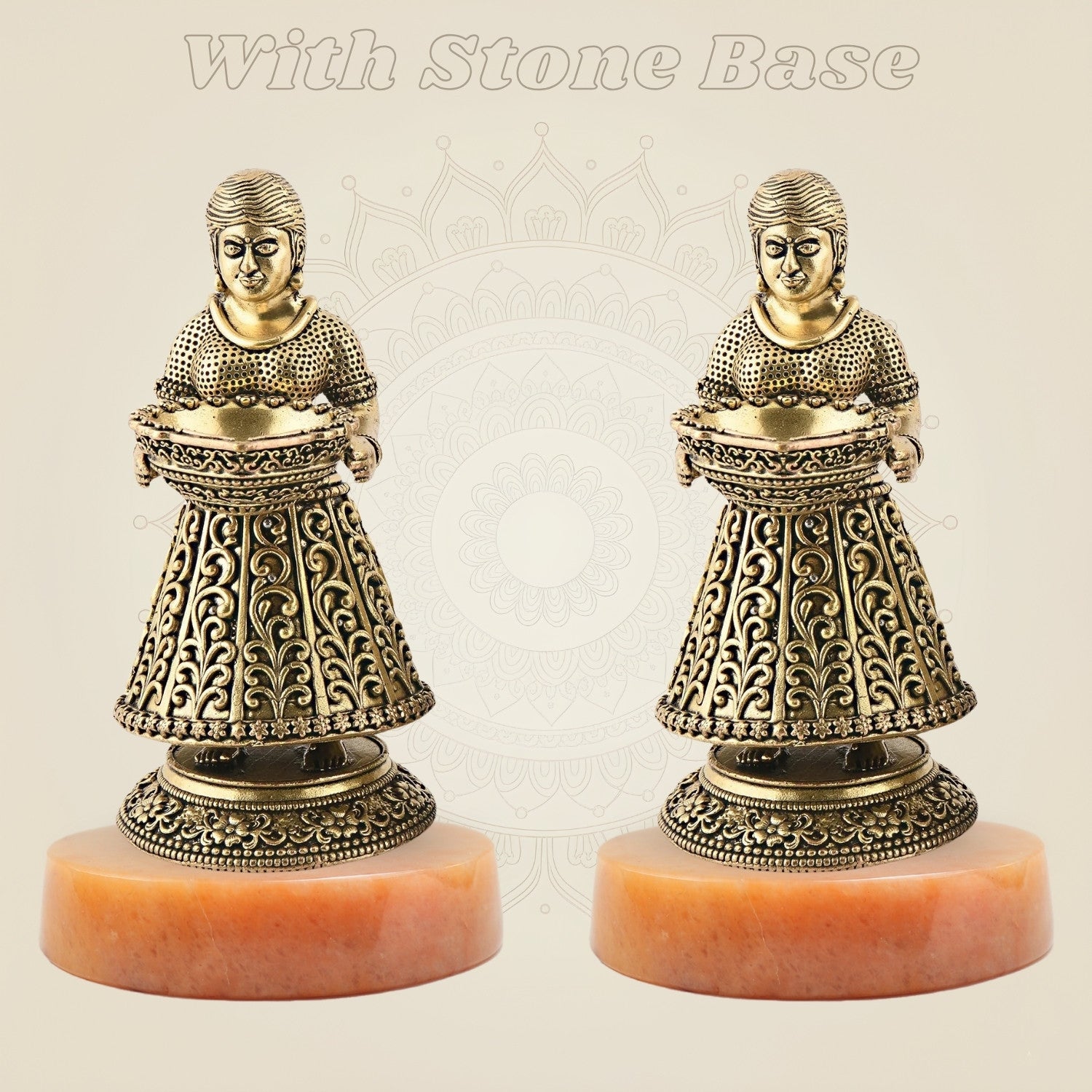 Brass Lakshmi Deepam on stone base
