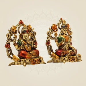 Brass Lakshmi Ganesh 3.75" – Sitting on Lotus Aasan for Home Temple & Diwali Pooja - Luxeartisanship