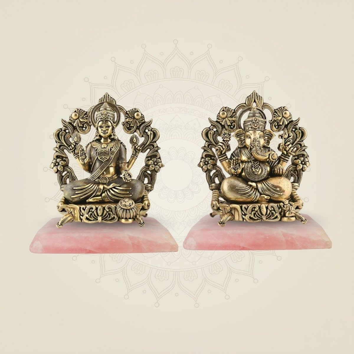 Brass Lakshmi Ganesh 3.75" – Sitting on Lotus Aasan for Home Temple & Diwali Pooja - Luxeartisanship