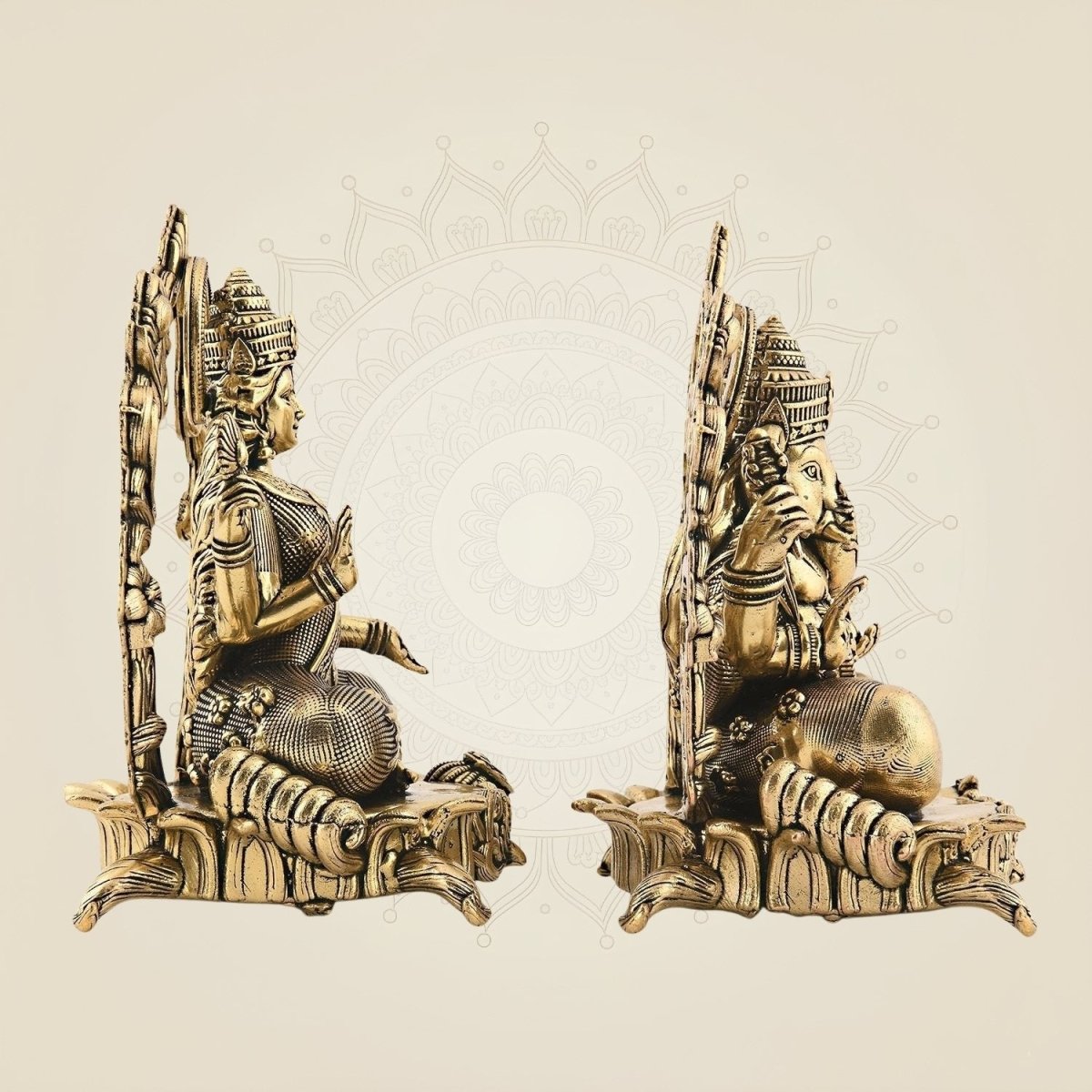 Brass Lakshmi Ganesh 3.75" – Sitting on Lotus Aasan for Home Temple & Diwali Pooja - Luxeartisanship