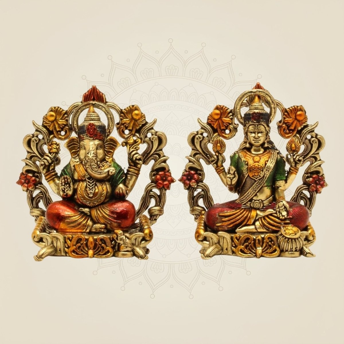 Brass Lakshmi Ganesh 3.75" – Sitting on Lotus Aasan for Home Temple & Diwali Pooja - Luxeartisanship