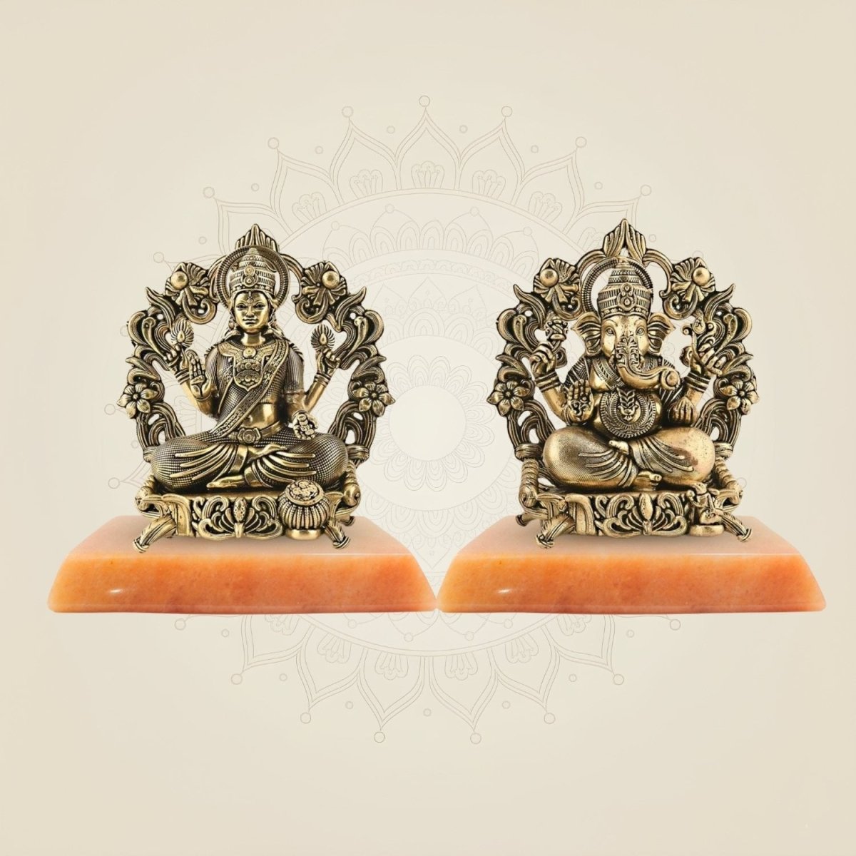 Brass Lakshmi Ganesh 3.75" – Sitting on Lotus Aasan for Home Temple & Diwali Pooja - Luxeartisanship
