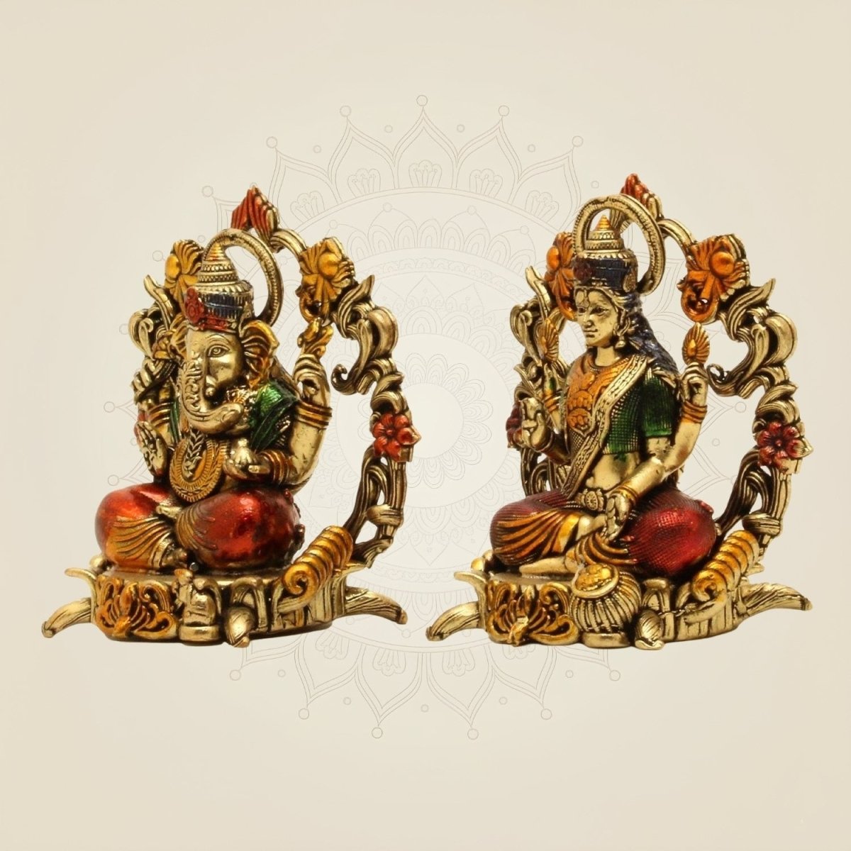 Brass Lakshmi Ganesh 3.75" – Sitting on Lotus Aasan for Home Temple & Diwali Pooja - Luxeartisanship