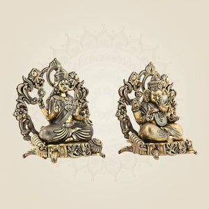 Brass Lakshmi Ganesh 3.75" – Sitting on Lotus Aasan for Home Temple & Diwali Pooja - Luxeartisanship