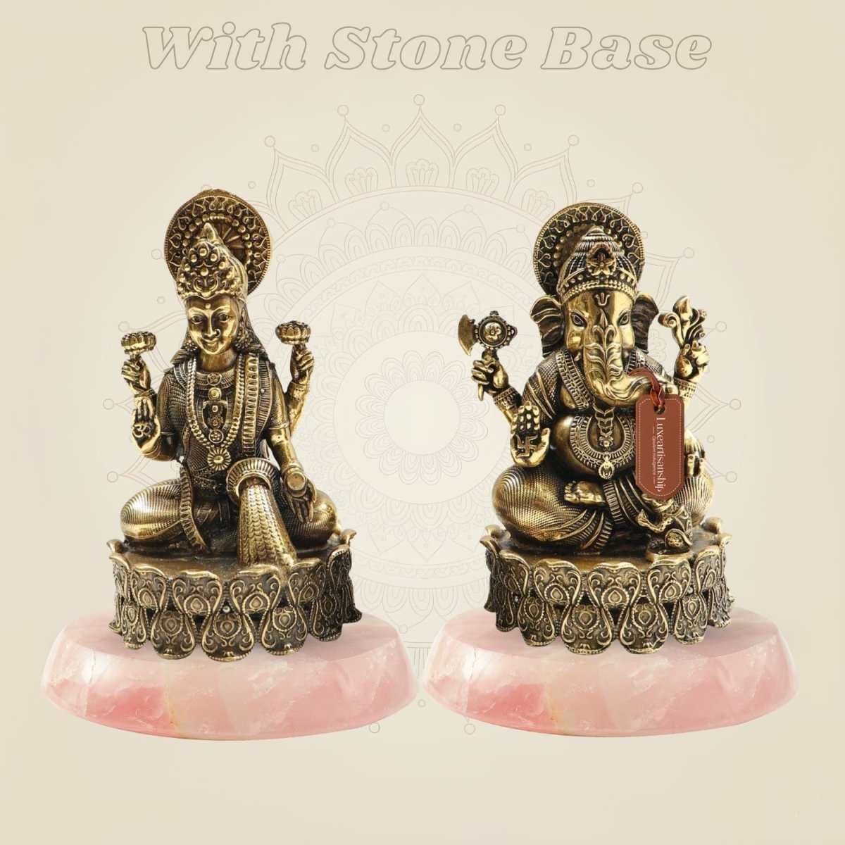 Brass Lakshmi Ganesh Idol Set 4.25" with Lotus Base - Luxeartisanship
