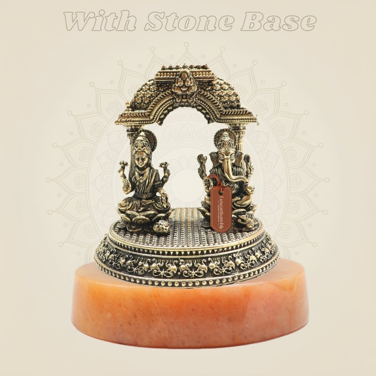 Brass Lakshmi Ganesh Idol with Smooth Round Pedestal 3" - Luxeartisanship