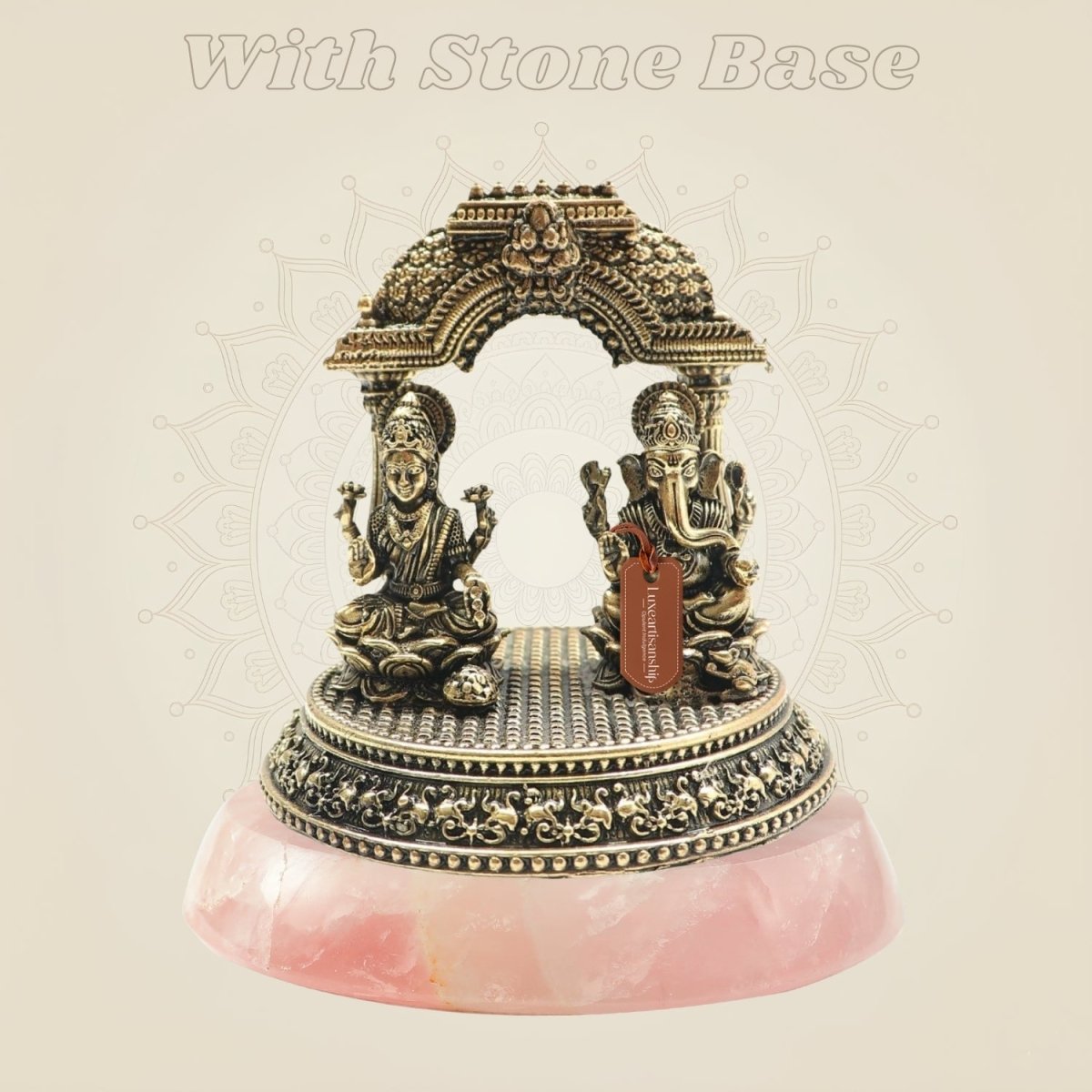Brass Lakshmi Ganesh Idol with Smooth Round Pedestal 3" - Luxeartisanship
