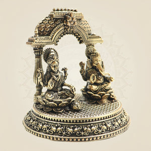 Brass Lakshmi Ganesh Idol with Smooth Round Pedestal 3" - Luxeartisanship
