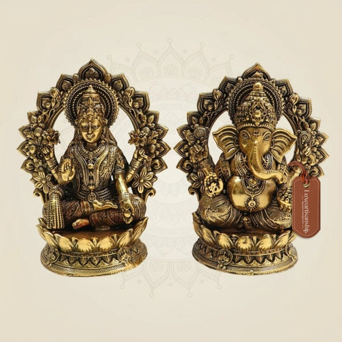 Brass Lakshmi Ganesh Murti Pair 4.5 Inch – Auspicious Idol for Home, Pooja & Office
