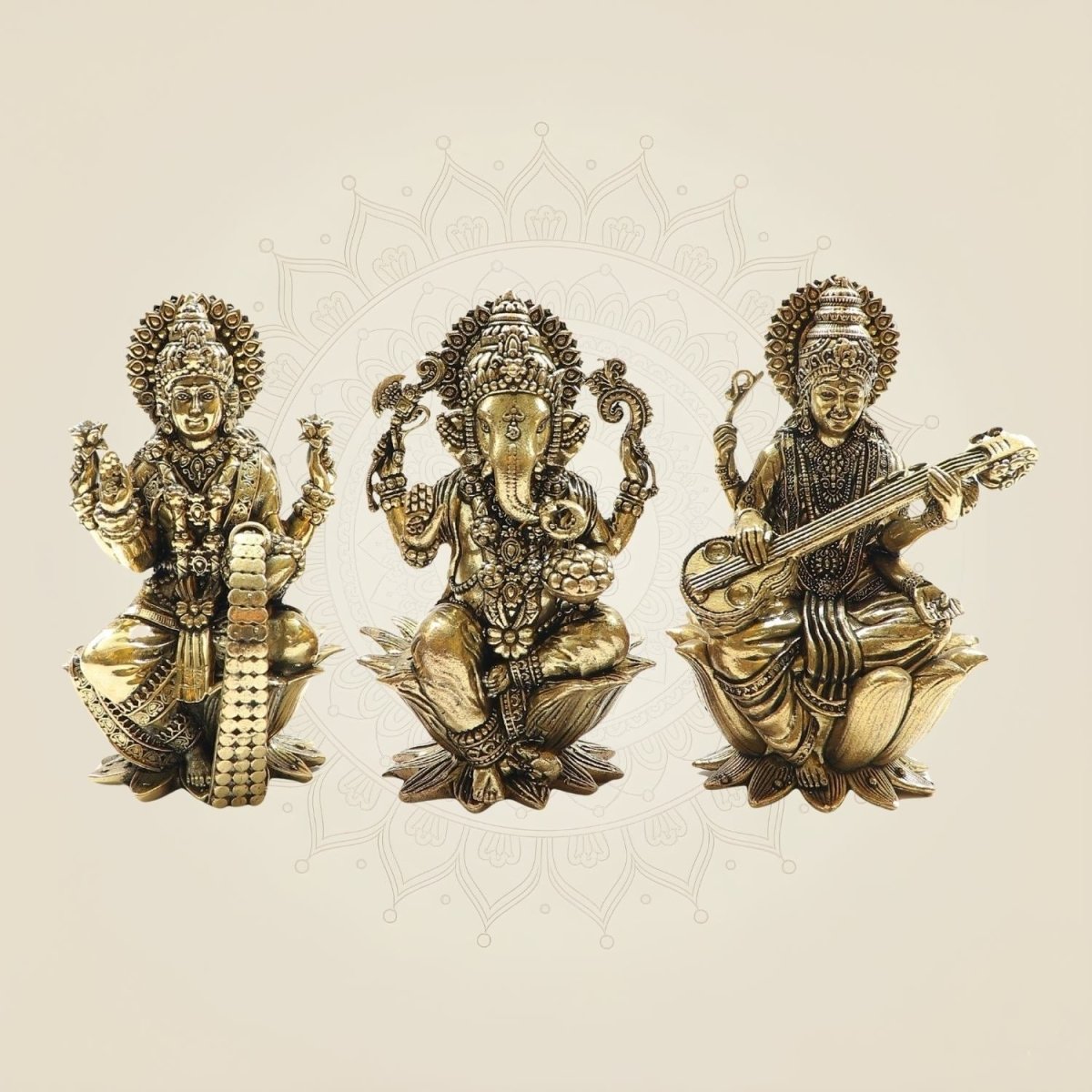 Brass Lakshmi Ganesh Saraswati Idol Set