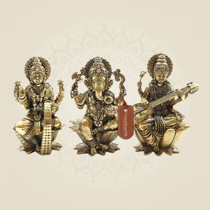 Brass Lakshmi Ganesh Saraswati Idol Set