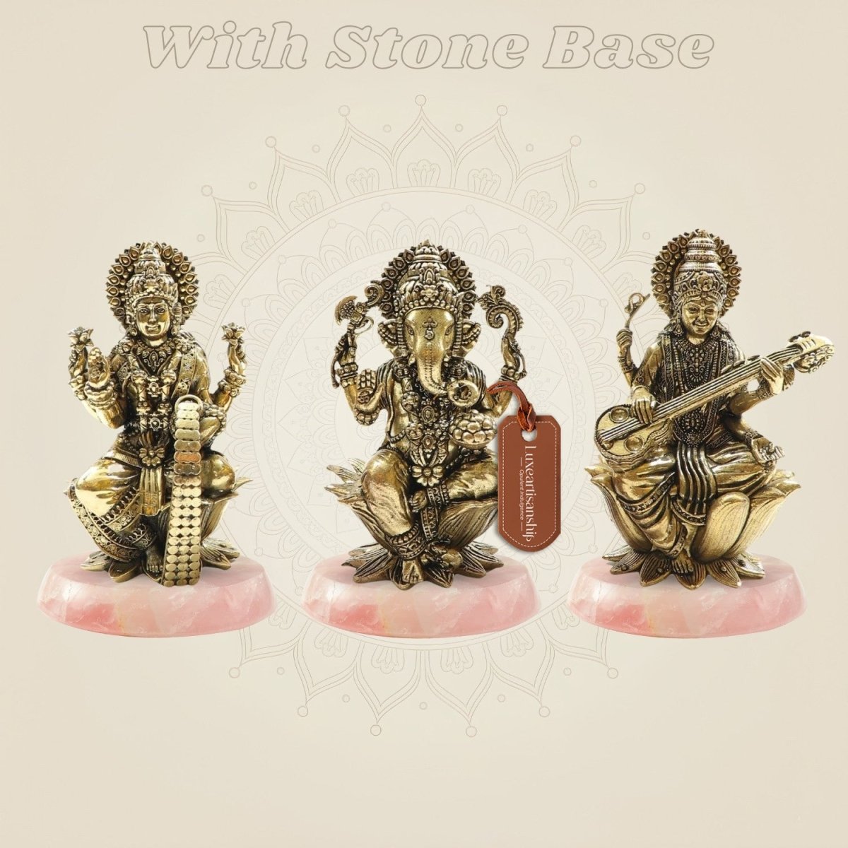 Brass Lakshmi Ganesh Saraswati with gemstone base