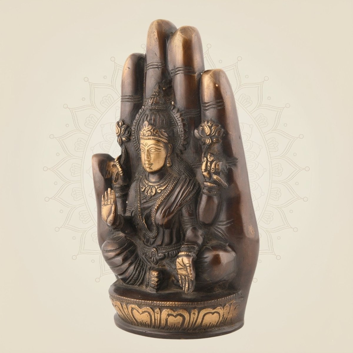 Brass Lakshmi Statue on Palm -Prosperity - Luxeartisanship