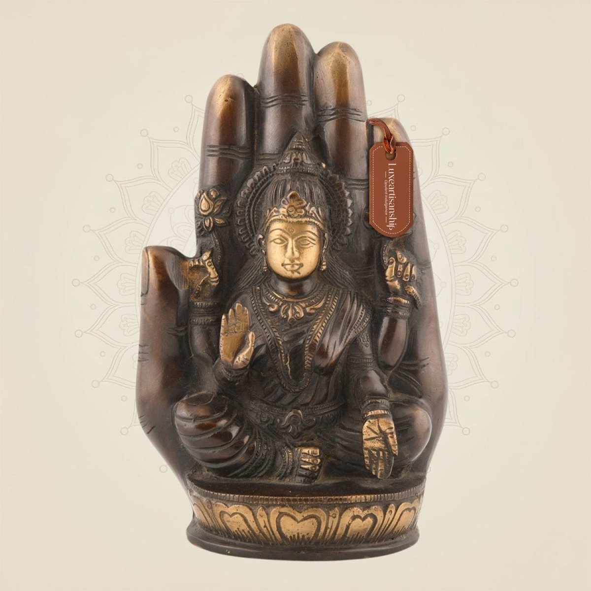 Brass Lakshmi Idol on Palm - Luxeartisanship