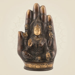 Brass Lakshmi Idol on Palm - Luxeartisanship
